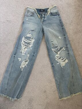 SER.O.YA Light Blue Distressed Wide Leg Jeans